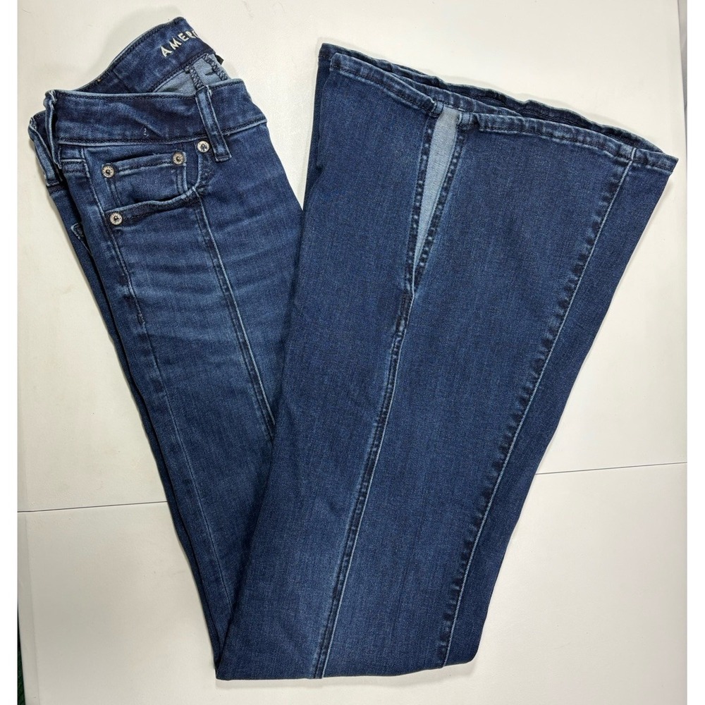 American Eagle Next Level Stretch High Waisted Flare Jeans Dark Wash 2 Regular